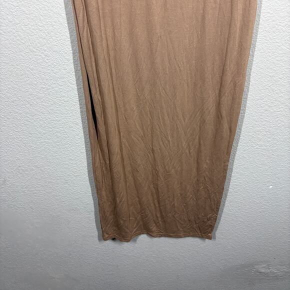 Missguided Size 6 Plunge Sheath Dress Camel Tan Hourglass Sleeveless Stretch - Picture 5 of 9